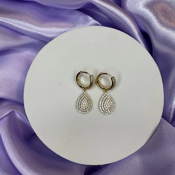 Fancy Drop Earring with CZ - Gold Plated - Picture 3 of 4